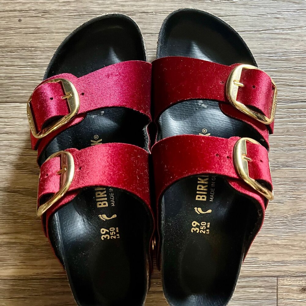 Birkenstock Red Velvet Large Buckle Sandals